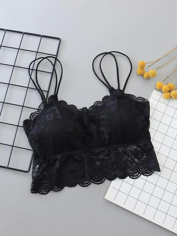 Women's Floral Lace Buckleless Wireless Bra, Soft Comfortable Breathable Lingerie Top for Daily Wear, Underwear for All Seasons