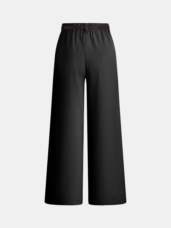 YOZY Women's Solid Belted Plicated Wide Leg Pants, Casual High Waist Trousers for Work Office Business, Ladies Bottoms for All Seasons， Black Friday Haul