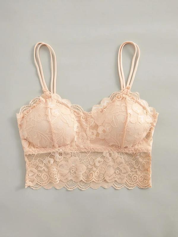 Women's Floral Lace Buckleless Wireless Bra, Soft Comfortable Breathable Lingerie Top for Daily Wear, Underwear for All Seasons
