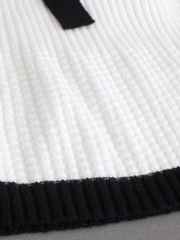 Women's Bow Front Contrast Binding Sweater, Casual Textured Flounce Sleeve Square Neck Jumper for Spring & Fall, Sweaters for Women, Ladies Knitwear for Dating Daily Wear