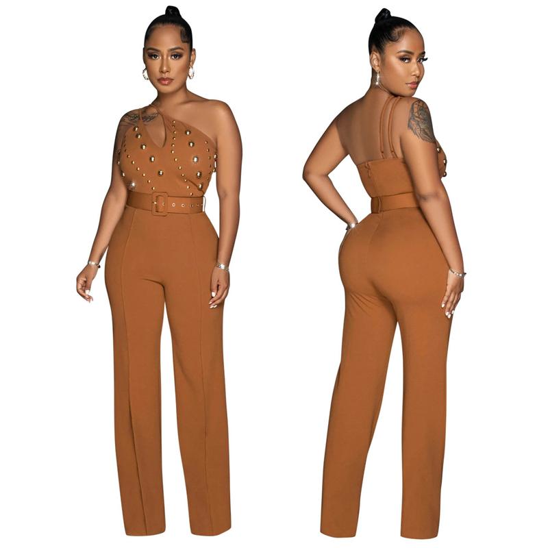 European and American Fashion Solid Color Jumpsuit Slim Shoulder Wide Leg Pants for Women