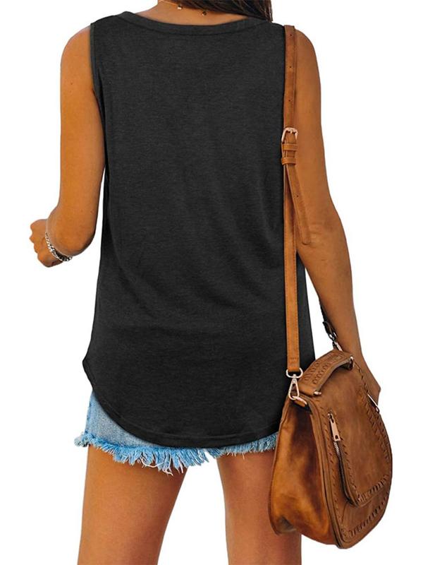 Women's Plain V Neck Curved Hem Tank Top, Casual Basic Sleeveless T Shirts, Tank Tops for Women, Ladies Summer Clothes for Daily Wear