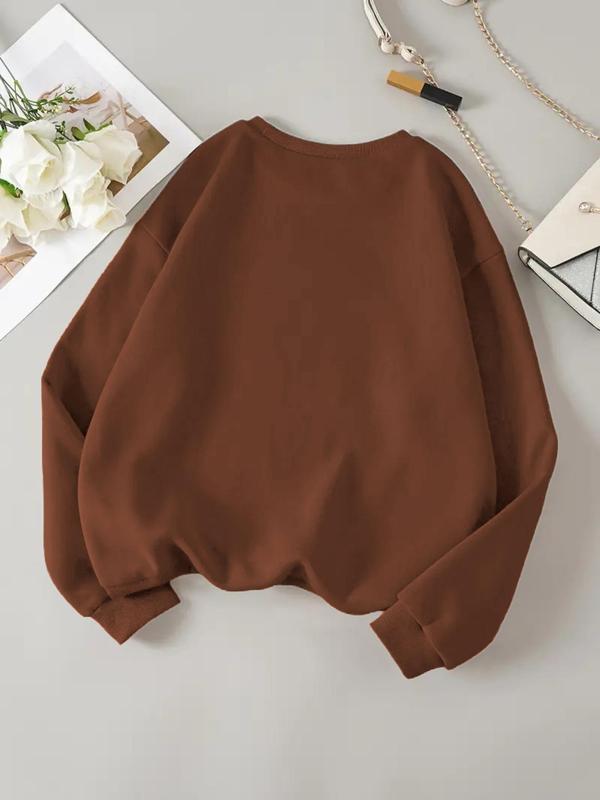 Women's Christmas Themed Sweatshirt, Casual Letter Print Crew Neck Pullover for Fall & Winter, Women's Clothes for Daily Wear