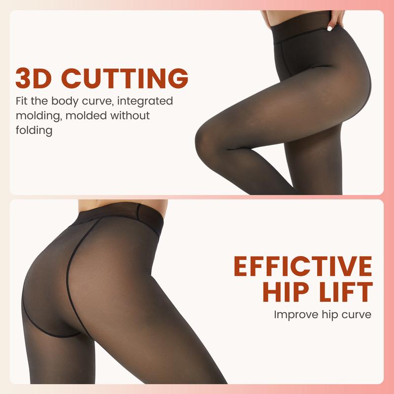 Viconow Fleece Lined Tights For Women Fake Translucent Pantyhose High Waisted Ladies Stretch Sheer Thick Stocking