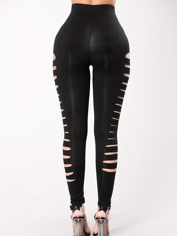 Women's Sexy Cut Out High Waist Leggings, Casual Stretchy Skinny Pants for Club Party, Women's Bottoms for Spring & Fall