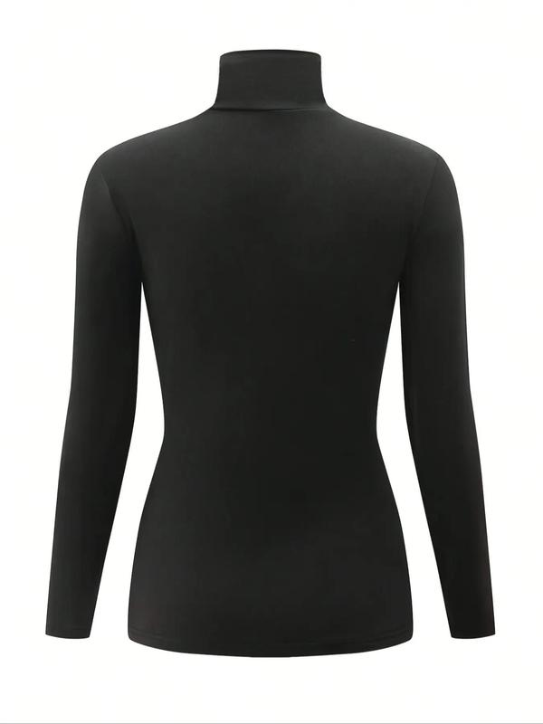  Women's Solid Color High Neck Tee, Casual Long Sleeve T-shirt for Fall & Winter, Women's Clothing for Daily Wear