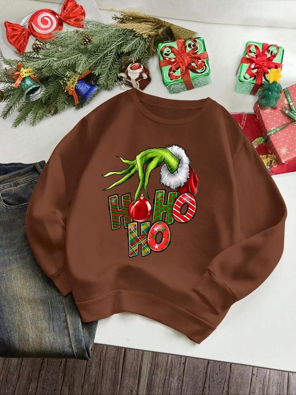 Women's Christmas Themed Sweatshirt, Casual Letter Print Crew Neck Pullover for Fall & Winter, Women's Clothes for Daily Wear