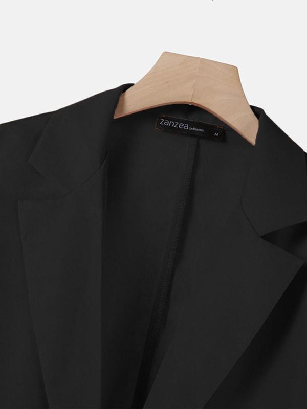 Women's Solid Button Lapel Neck Blazer & Pocket Wide Leg Pants Two-piece Set, Casual Long Sleeve Outerwear & Straight Leg Trousers for Work Office Business, Ladies Fall & Winter Clothes