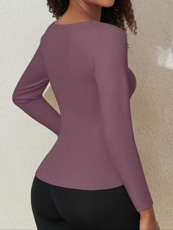 Women's Solid Long Sleeve Thermal Underwear Top, Casual Comfy Warm Sports Top for Fall & Winter, Ladies Sportswear for Daily Wear