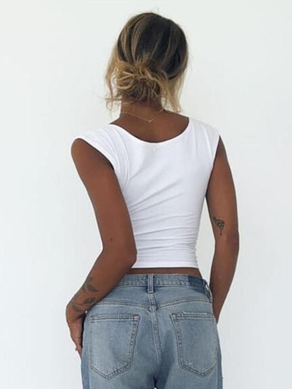 Women's Plain Scoop Neck Crop Tank Top, Casual Sleeveless Cropped Top for Summer, Fashion Women's Top for Daily Wear