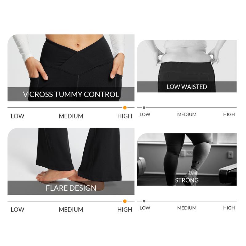 [BLACK FRIDAY SALES] baleaf 29'' 32'' 34'' inseam Women's Flare Leggings Trendy Crossover Yoga Pants High Waist Casual Workout Bell Bottom Leggings with Pockets Comfortable Spandex