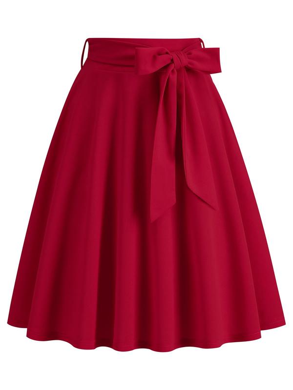 Women's Bow Front Belted Chiffon Skirt, Elegant Zipper A Line Midi  Skirt for Party, Fashion Women's Skirt for Daily Wear