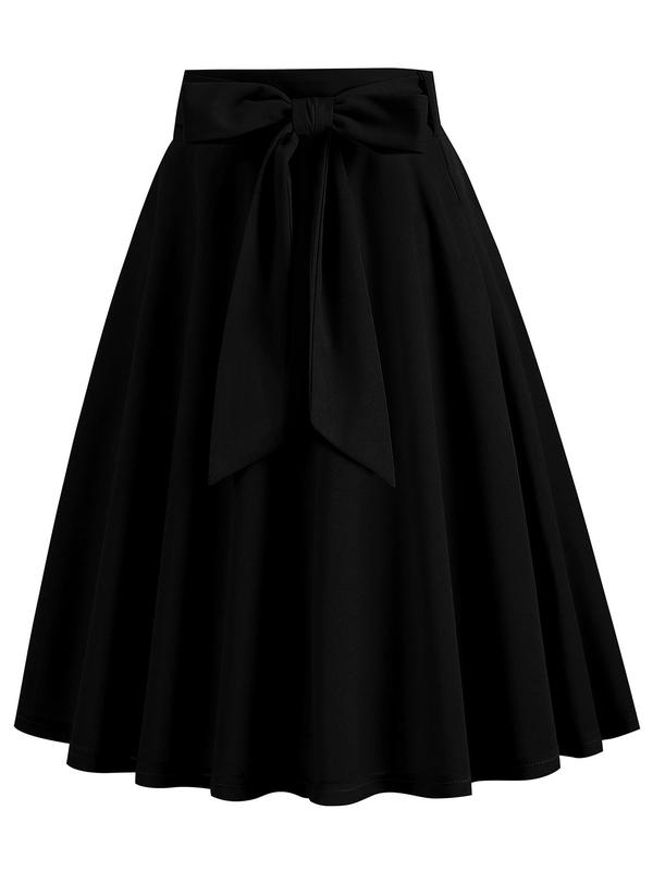 Women's Bow Front Belted Chiffon Skirt, Elegant Zipper A Line Midi  Skirt for Party, Fashion Women's Skirt for Daily Wear