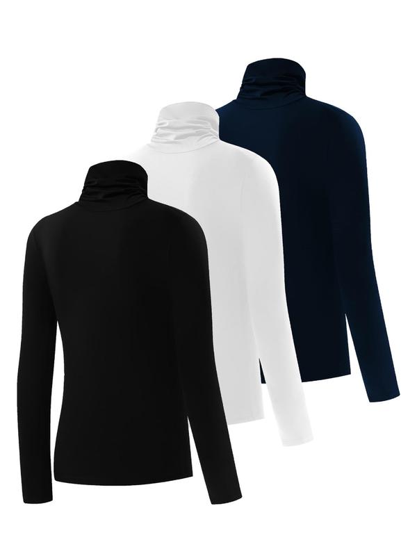 Women's Solid High Neck Sports Thermal Underwear Top, Sporty Long Sleeve Top for Fall & Winter, Ladies Sportswear for Indoor Outdoor Wear