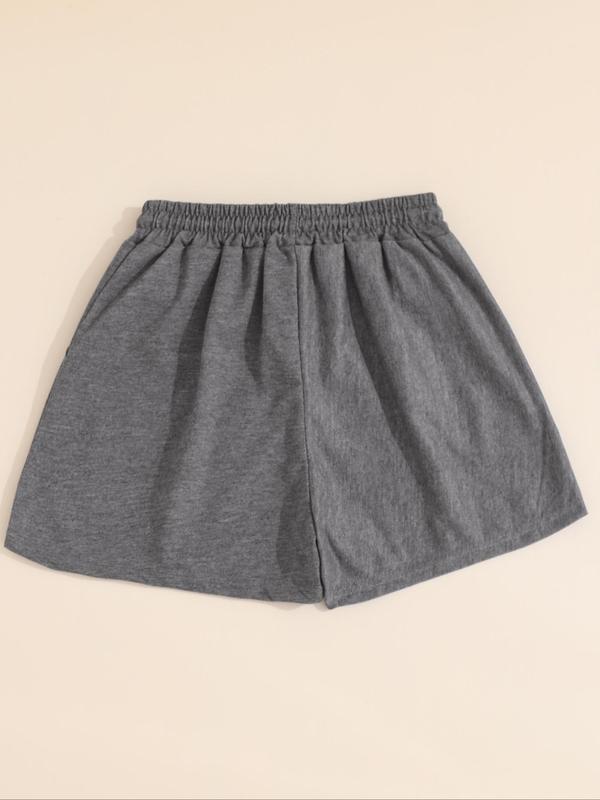 Women's Figure & Letter Print Drawstring Shorts, Summer Outfits, Shorts for Women, Back To School Outfits, Casual Elastic Waist Pocket Shorts for Summer, Fashion Women's Summer Bottoms for Daily Wear, Workout Shorts