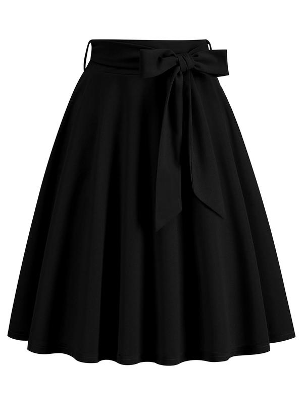 Women's Bow Front Belted Chiffon Skirt, Elegant Zipper A Line Midi  Skirt for Party, Fashion Women's Skirt for Daily Wear