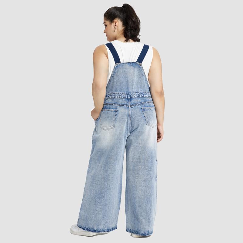 Cider [4 colors, Size 0-26] Denim Pocket Wide Leg Jumpsuit