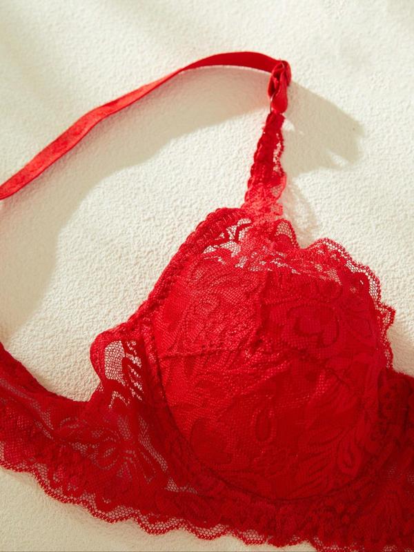 Women's Plain Lace Bra, Adjustable Strap Push Up Bralette, Soft Comfortable Breathable Underwire Bra for Daily Wear