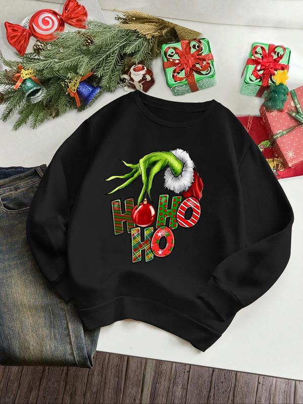 Women's Christmas Themed Sweatshirt, Casual Letter Print Crew Neck Pullover for Fall & Winter, Women's Clothes for Daily Wear