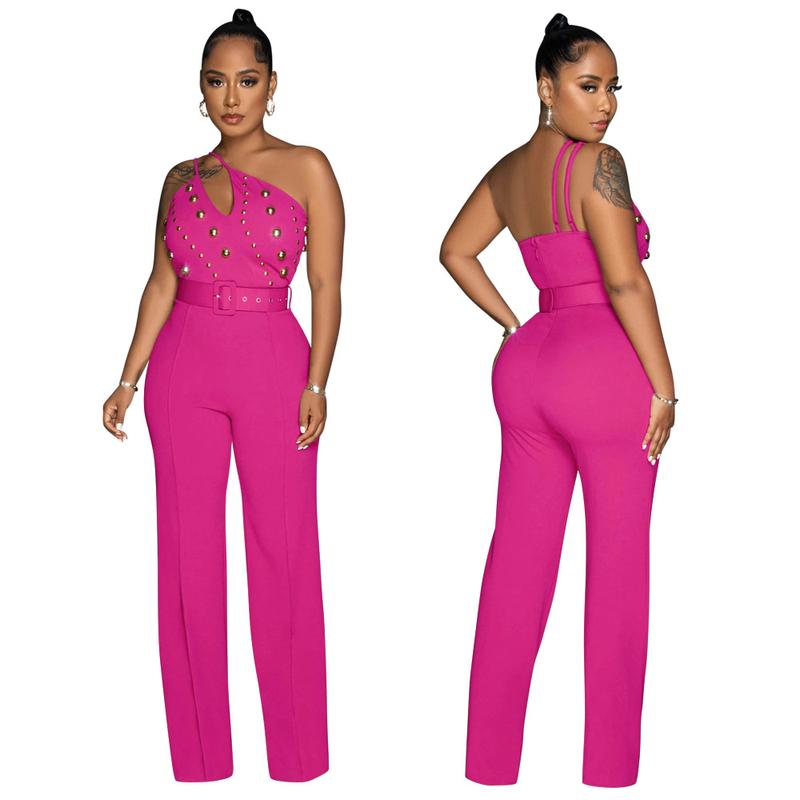 European and American Fashion Solid Color Jumpsuit Slim Shoulder Wide Leg Pants for Women