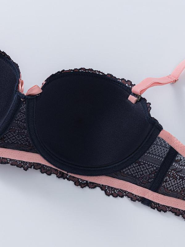 Women's Colorblock Floral Lace Push Up Bra, Soft Comfy Breathable Adjustable Strap Underwire Bra, Lingerie for All Seasons