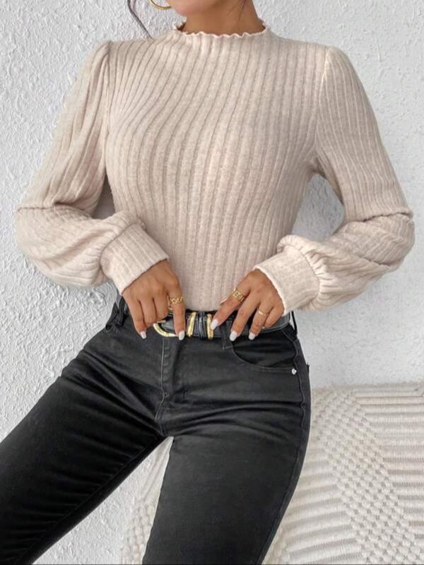 Women's Plain Button Closure Crotch Ribbed Bodysuit, Casual Long Sleeve Bodysuit for Fall & Winter, Women's Clothes for Daily Wear