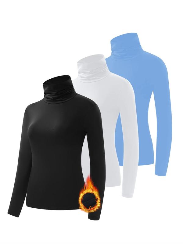 Women's Solid High Neck Sports Thermal Underwear Top, Sporty Long Sleeve Top for Fall & Winter, Ladies Sportswear for Indoor Outdoor Wear