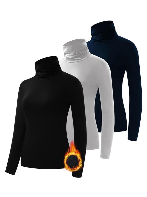Women's Solid High Neck Sports Thermal Underwear Top, Sporty Long Sleeve Top for Fall & Winter, Ladies Sportswear for Indoor Outdoor Wear
