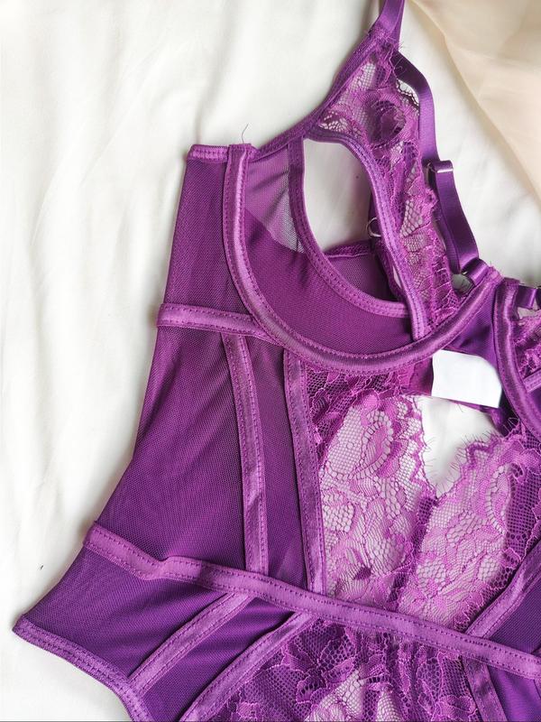 Women's Sexy Lace Bra & Thong Two-piece Set, Solid Color Cut Out Bra & Panty Set, Lingerie Set for Women