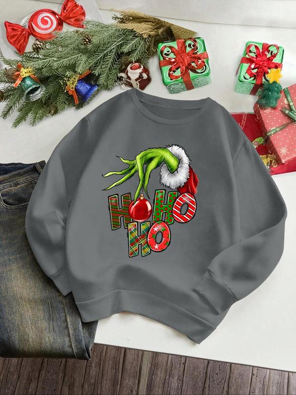 Women's Christmas Themed Sweatshirt, Casual Letter Print Crew Neck Pullover for Fall & Winter, Women's Clothes for Daily Wear