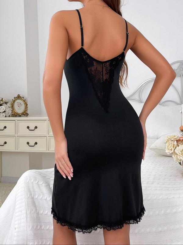 Women's Contrast Lace V Neck Cami Nightdress, Sexy Soft Comfortable Breathable Sleeveless Nightgown for Women, Ladies Sleepwear for All Seasons