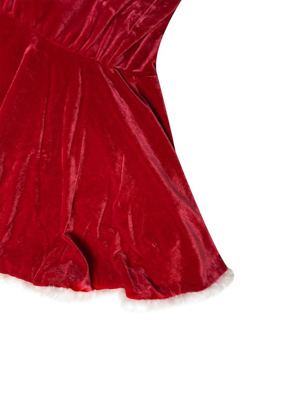 Women's Contrast Faux Fur  Sexy Santa Claus Costume Set, Halter Neck Dress &  Shawl & Sleeves & Hair Accessories Set, Women's Underwear Set for All Seasons