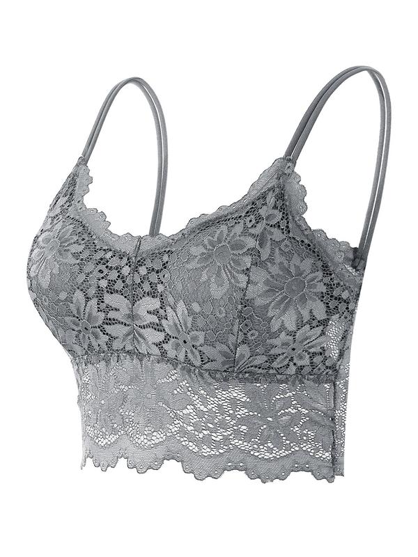 Women's Double Straps Wireless Lace Bra, Scallop Trim Push Up Lingerie Top, Summer Bralette for Daily Wear, Summer Wear 2024 90S Clothes