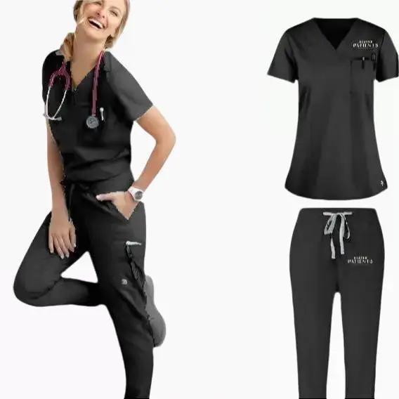 Beyond Wrinkle Free Classic Scrub w logo set Comfort Pockets Style Uniforms Workwear Women Pants Drawstring Comfortable Fit Lady Slim Fabric Womenswear