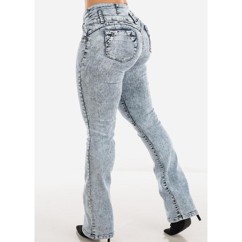 MX JEANS Butt Lifting Mid Rise Acid Wash Bootcut Jeans
