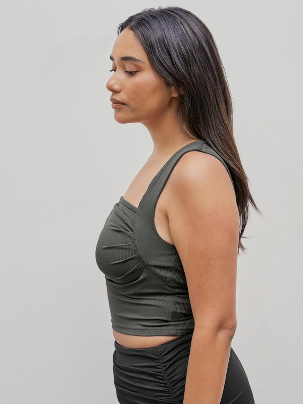 [7 colors, US size 0-26] Solid Ruched Square Neck Crop Top