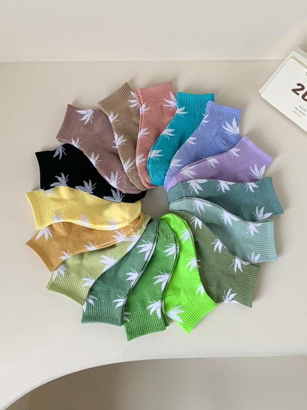 Random Women's Maple Leaf Print Ankle Socks, Casual Comfortable Breathable Socks for Daily Wear, Multipack Low Cut Socks for Women