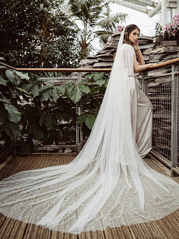 Faux Pearl Decorated Bridal Veil, Elegant Exquisite Bridal Veil for Wedding Party, Wedding Bridal Accessories for Women