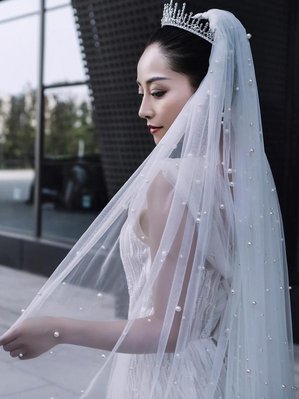 Faux Pearl Decorated Bridal Veil, Elegant Exquisite Bridal Veil for Wedding Party, Wedding Bridal Accessories for Women