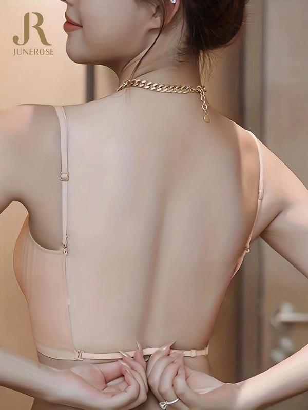Women's Criss Cross Backless Bra, Soft Comfort Breathable Solid Wireless Bra for Daily Wear, Lingerie for All Seasons