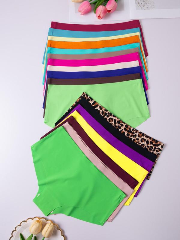Women's Leopard & Solid Color Seamless High Waist Knicker, Soft Comfy Breathable Seamless Panties for Daily Wear, Underwear for All Seasons