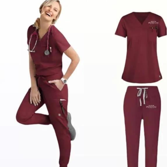 Beyond Wrinkle Free Classic Scrub w logo set Comfort Pockets Style Uniforms Workwear Women Pants Drawstring Comfortable Fit Lady Slim Fabric Womenswear