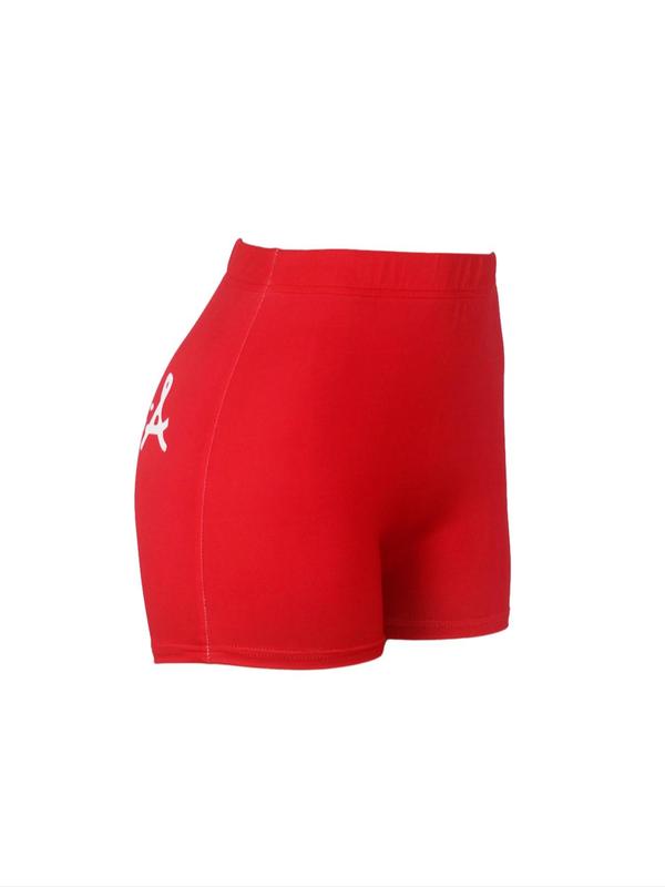  Letter Print Elastic Waist Skinny Shorts, Casual Comfy Breathable Shorts for Daily Wear, Women's Bottoms for All Seasons
