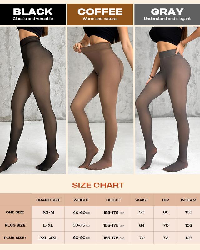ChicMe Women 2 Piece Transparent Tight Fleece Lined Thick High Waist Elasticity Thermal Pantyhose Warm Leggings