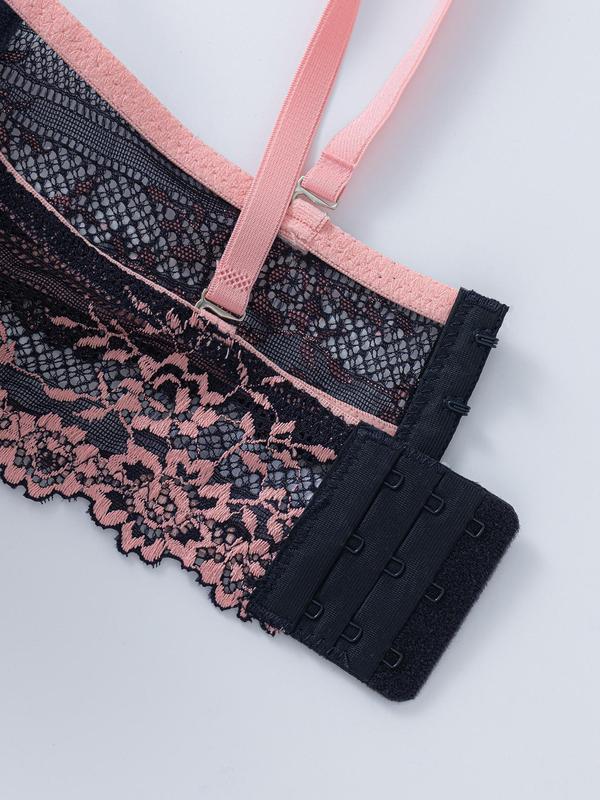 Women's Colorblock Floral Lace Push Up Bra, Soft Comfy Breathable Adjustable Strap Underwire Bra, Lingerie for All Seasons
