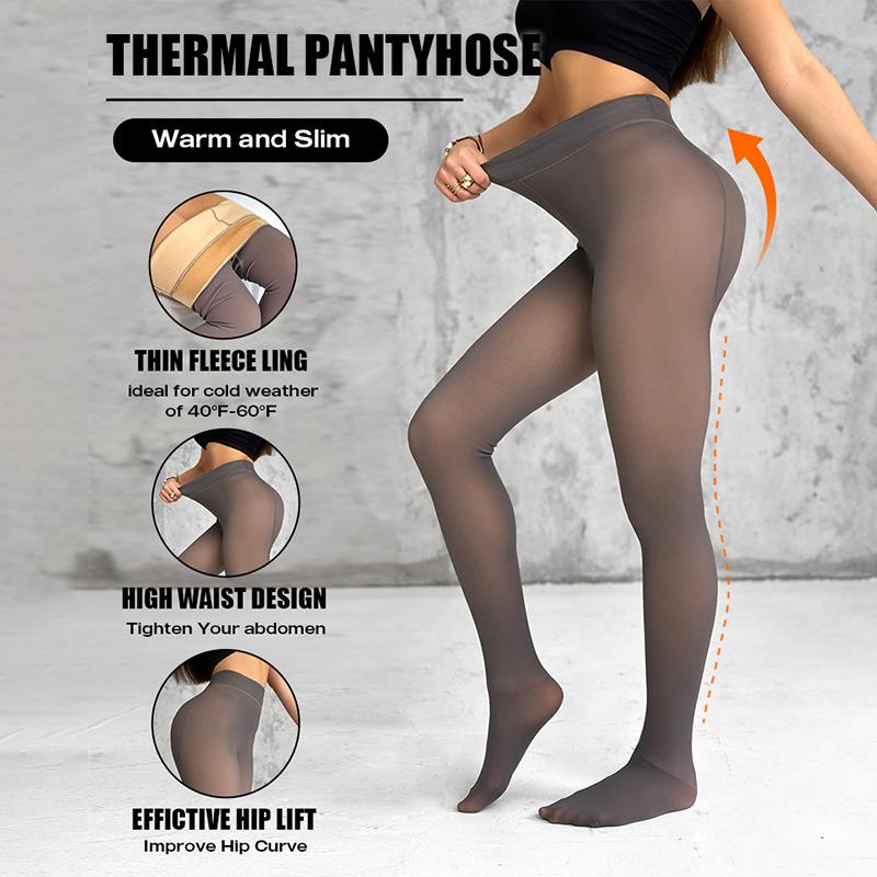 ChicMe Women 2 Piece Transparent Tight Fleece Lined Thick High Waist Elasticity Thermal Pantyhose Warm Leggings