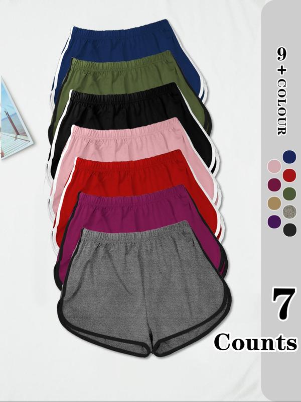 Women's Contrast Binding Sleep Shorts, Fall Wear, Shorts for Women, Fallfreshness Back To School Casual Elastic Waist Shorts for All Seasons, Sleep Bottoms for Women