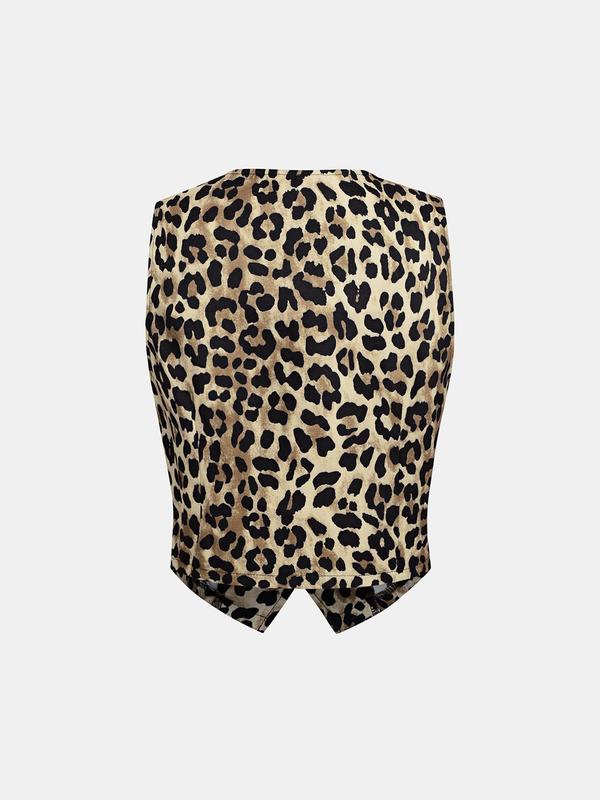 YOZY Women's Leopard Print Button Front V Neck Tank Top, Casual Sleeveless Top for Daily Wear, Ladies Clothes for All Seasons