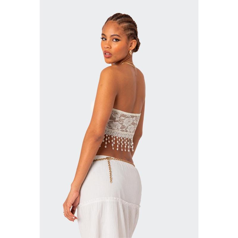 India Sheer Lace Strapless Top