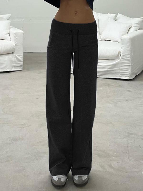 Women's Plain Drawstring Waist Straight Leg Pants, Casual Pocket High Waist Trousers for Fall, Fall Pants, Pants for Women, Fashion Women's Fall Bottoms for Daily Wear, Downtown Girl Clothes